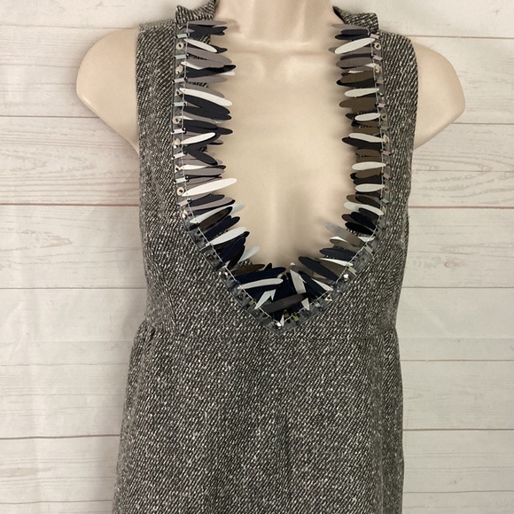 Anna Sui Sz XL Gray Tweed Halter Style Sleeveless Mini Dress Sequin neckline - Picture 7 of 11